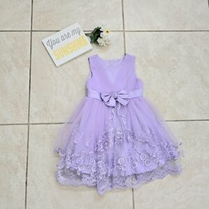 Girls Lavender Bow Tulle Party Dress